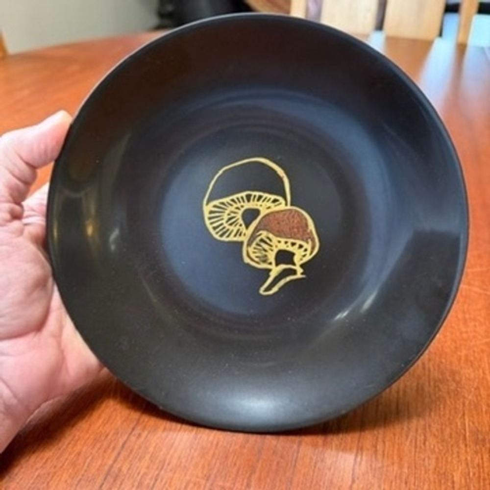 Couroc Mushroom Inlaid Black Resin Bowl Mid Century Modern Monterey California